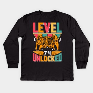 Level 74 Unlocked Awesome Since 1949 Funny Gamer Birthday Kids Long Sleeve T-Shirt